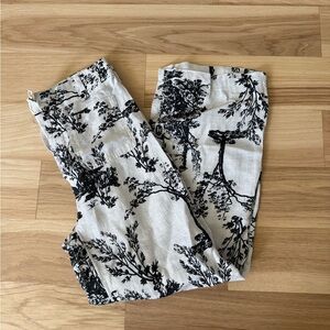 Joie NWT Pants Wide Leg Linen Tree Printed Ivory/Black Pockets sz 4